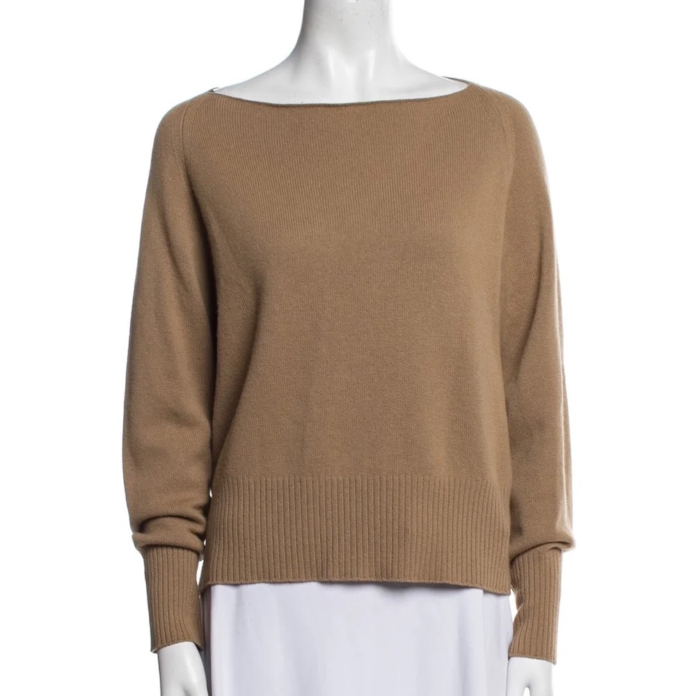 Vince 100% Cashmere Bateau Neckline Sweater Camel Brown XS